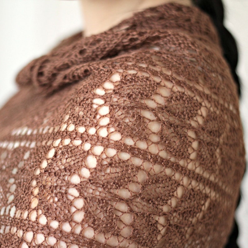 Christmas Gift Knit shawl, wedding shawl in coffee brown color, bridesmaids shawl, bridal shawl, lace shawl in merino/silk gift for her image 4