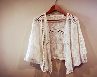 Songbird Embroidered Lace Cover Up, Bohemian style cardigan, Kimono style bolero, One size fits all