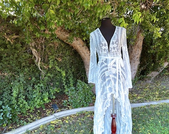 Be Mine Lace Maxi Robe, Boho lace cardigan, Boho Lace Kimono, Boho lace duster, Wedding maxi robe, bridal lace robe, bridal lace lingerie