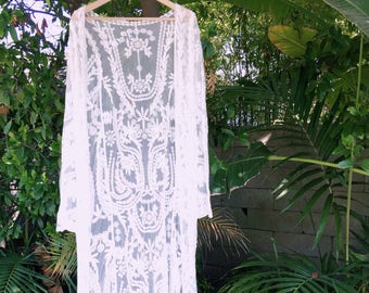 Under The Shade Boho Lace Cover up, Boho kimono cardigan, Bridal Lace Robe, Boho kimono, Lace Kimono, Boho lace jacket, White lace jacket
