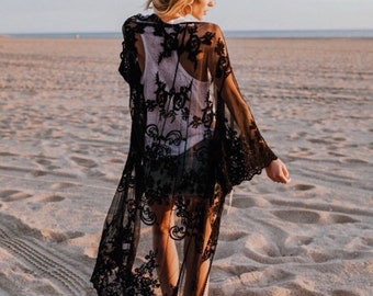 long black lace cover up