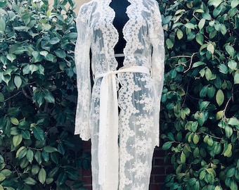 Hello Spring lace maxi robe, Boho Lace Kimono, Boho lace duster, Wedding maxi robe, bridal lace robe, bridal lace lingerie