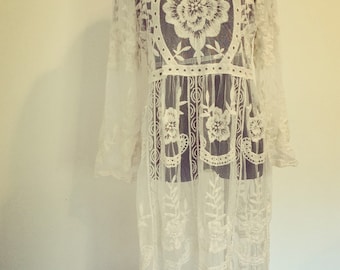 Forget Me Not Embroidered Lace Kaftan Dress, Bohemian Lace Dress, maternity dress, Boho lace dress, bridal lace dress