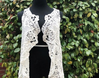 Drifted wood Lace Vest, Waterfall Lace Cover up, Boho lace jacket, White Lace Jacket, Lace boho, Boho lace top, boho crochet lace shawl