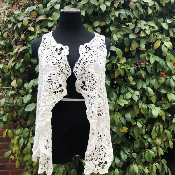 Drifted wood Lace Vest, Waterfall Lace Cover up, Boho lace jacket, White Lace Jacket, Lace boho, Boho lace top, boho crochet lace shawl