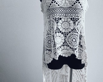 Mi Amore Crochet Lace Tanktop, Bohemian style, Boho One size fits all, OS, size XS S M, White