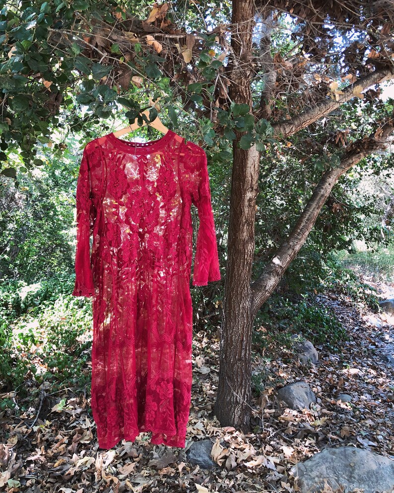 boho red lace dress