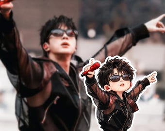 Pegatina Jin Chibi de BTS, calcomanía de fan art, pegatina de dibujos animados Kpop inspirada en Arirang World Tour, lindo regalo ARMY para laptop o botella de agua