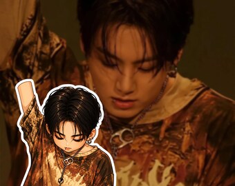 Pegatina Chibi de Jungkook de BTS, calcomanía de fan art, pegatina de dibujos animados de Kpop inspirada en Arirang World Tour, lindo regalo ARMY para laptop