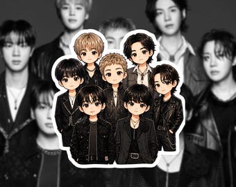 Pegatina del grupo BTS en estilo chibi, linda calcomanía de fan art de Kpop, pegatina de dibujos animados inspirada en la gira mundial Arirang, regalo para fans de BTS.