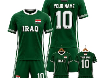 Custom Iraq Soccer Uniform, Green Football Kit, Personalized Team Jersey