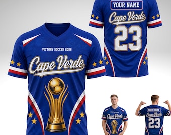 Custom Cape Verde V-Neck Soccer Jersey, Victory Soccer 2026 Personalized Name Number Shirt