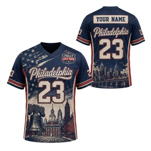 Personalized Philadelphia V Neck Jersey, Custom Name Philly Travel Shirt