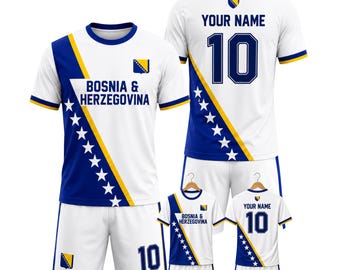 Custom Bosnia Soccer Uniform, White Blue Football Kit, Personalized Jersey