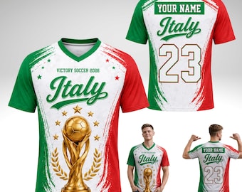 Custom Italy V-Neck Soccer Jersey, Victory Soccer 2026 Personalized Name Number Shirt