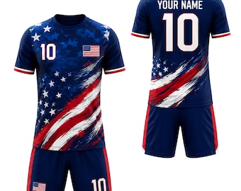 Custom USA Soccer Uniform, Patriotic Football Kit, Personalized Team Jersey