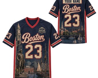 Personalized Boston V Neck Jersey, Custom Name Massachusetts Travel Shirt
