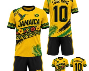 Personalized Jamaica Soccer Jersey Set, Custom Name Number Football Fan Shirt and Shorts