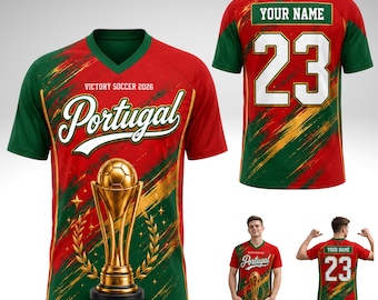 Custom Portugal V-Neck Soccer Jersey, Victory Soccer 2026 Personalized Name Number Shirt