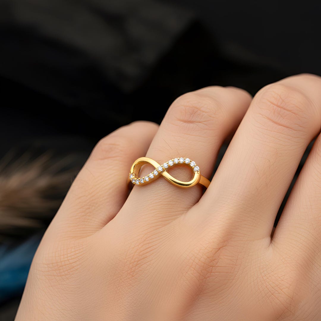 Gold Infinity Ring, 925 Sterling Silver, CZ Diamond Eternity Band ...