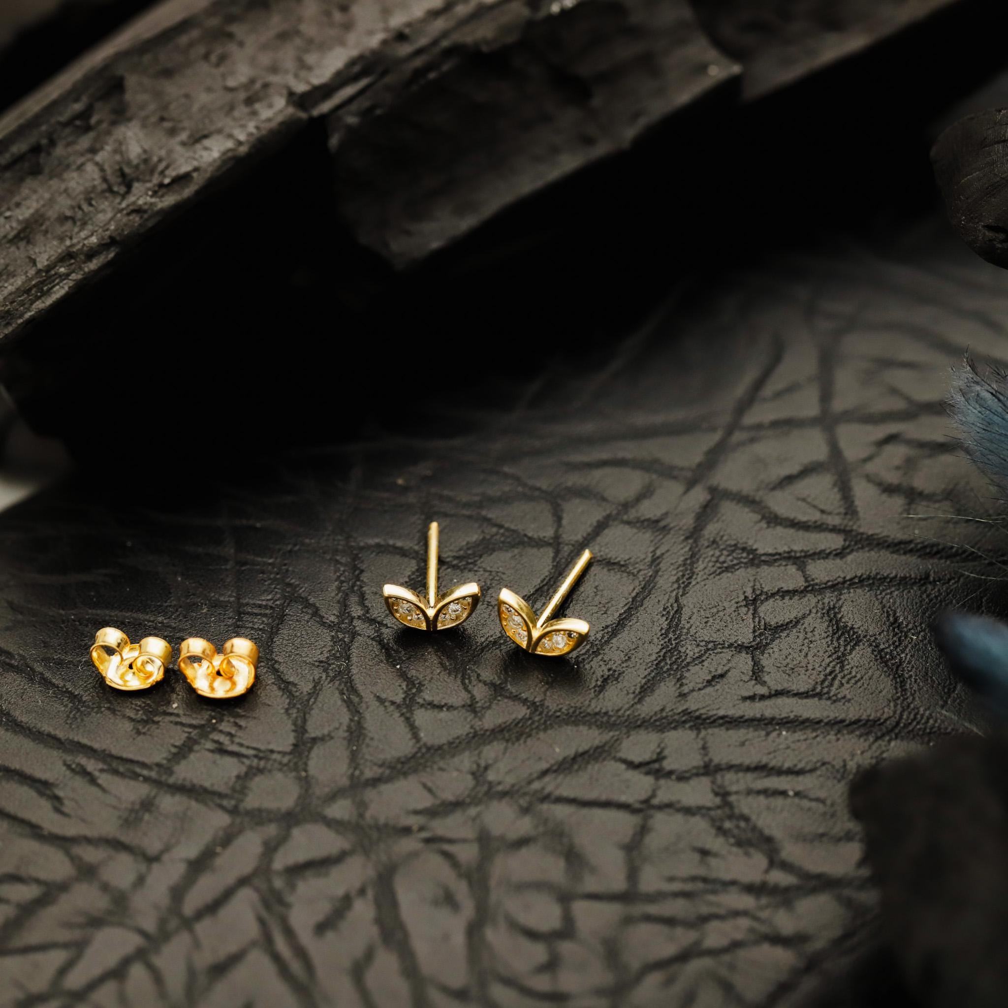 Sterling Silver Fish Tail Stud Earrings, Pave Cz Diamond