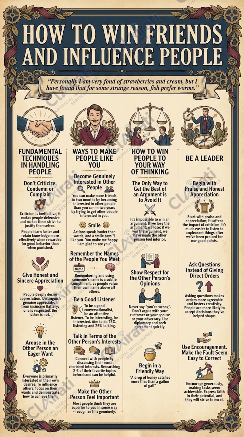 Help People Win How to Win Friends and Influence People Infographic Poster - Etsy