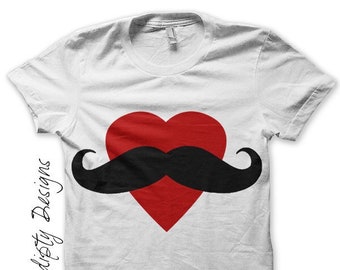 Digital file, Girls Mustache Iron on Transfer, Heart Iron on Shirt, Moms Mustache Shirt, Kids Valentines Tshirt, Matching Family Shirts Tee