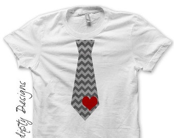 Digital File, Iron on Tie Shirt, Valentines Day Iron on Transfer, Baby Boy Valentine Outfit, Chevron Tie With Heart Kids, Toddler Heart Ties