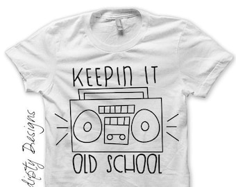 Digital File, Rock and Roll Iron on Transfer, Boombox Shirt Music Tee, Kids Boys Clothes, Keepin it Old School Tshirt, Baby Ghetto Blaster