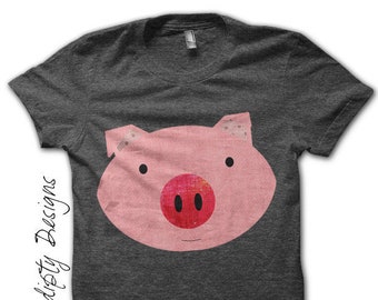 Digital File, Pink Pig Iron on Transfer, Farm Animals Iron on Tshirt, Girls Pig Shirt, DIY Hippie Baby Clothes, Kids Boys Clothing Top