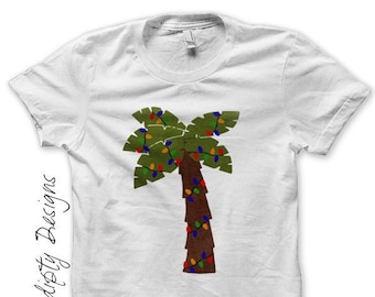 Digital File, Iron on Palm Tree Shirt, Christmas Outfit Iron on Transfer, Summer Christmas Shirt, Palm Tree with Lights, DIY Kids Clothing