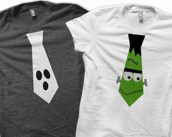 Digitale Datei, Halloween Aufbügeln, Aufbügeln Jungen Krawatte Shirt, Jungen Frankenstein Shirt, Kinder Geist Krawatte Tshirt, Kleinkind Halloween Shirt