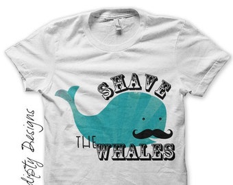 Digital file, Iron on Whale Shirt, Mustache Iron on Transfer, Kids Boys Funny T shirt, Men Tshirt Shave the Whales, Hipster Baby One Piece