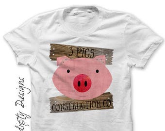 Digital File, 3 Little Pigs Iron on Transfer, Pig Tshirt, Kids Pig Shirt, Toddler Halloween Outfit, 3 Little Pigs Shirt, Boys Pig Outfit