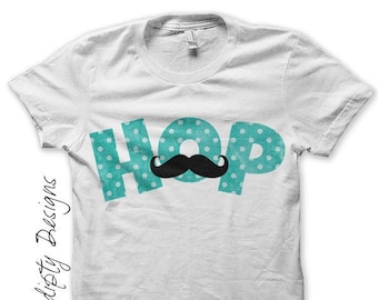 Digital File, Iron on Hop Easter Shirt, Blue Iron on Transfer, Boy Easter Outfit, Blue Polka Dot Tshirt, Kids Mustache Shirt, Toddler Shirt