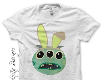 Digital File, Iron on Easter Shirt, Monster Iron on Transfer, Boys Easter Outfit, Monster Wearing Bunny Ears, Funny Tshirt, Toddler Shirt
