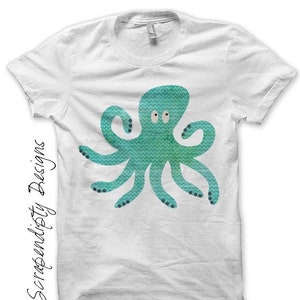 Digital File, Octopus Iron on Transfer, Iron on Ocean Shirt, Mens Octopus Shirt, Ocean Birthday Party, Boys Blue Tshirt Design image 1