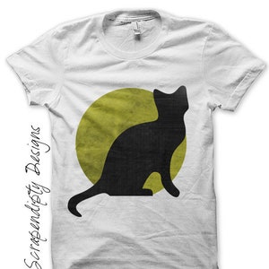 Digital File, Halloween Iron on Transfer, Iron on Black Cat Shirt, Kids Toddler Boys Clothing, Baby Halloween Tshirt, Black Cat Moon