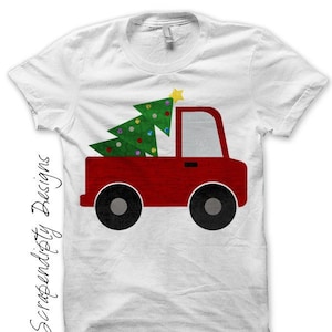 Digital File, Christmas Outfit Iron on Transfer, Truck Shirt, Christmas Tree Truck TShirt, Girls Holiday Kids Clothing, Boys Christmas Shirt image 1