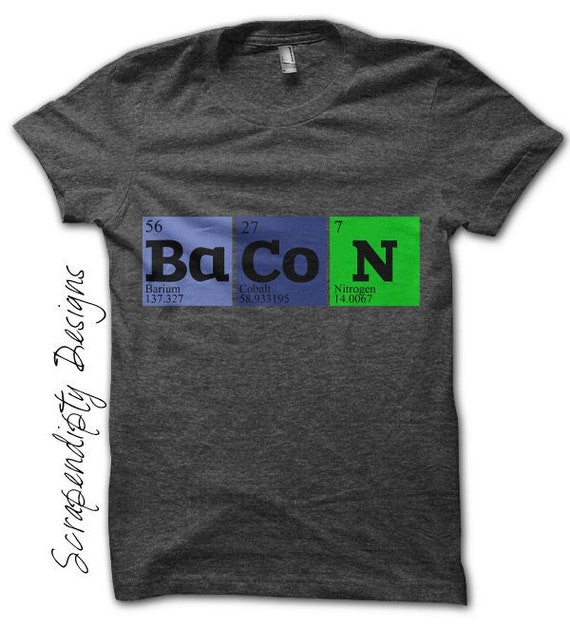 Digital File, Bacon Shirt, Geek Iron on Transfer, Baby Hipster Clothes, Funny Nerd Tshirt, Mens Shirt, Kid Toddler Clothes, Periodic Table