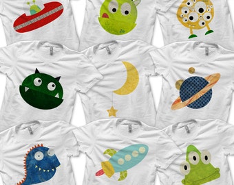 Digital File, Space Bundle Pack, Iron on Monster Shirt Digital, Boys Outer Space Birthday Party, Kids Alien Shirt, Baby Monster Clothes