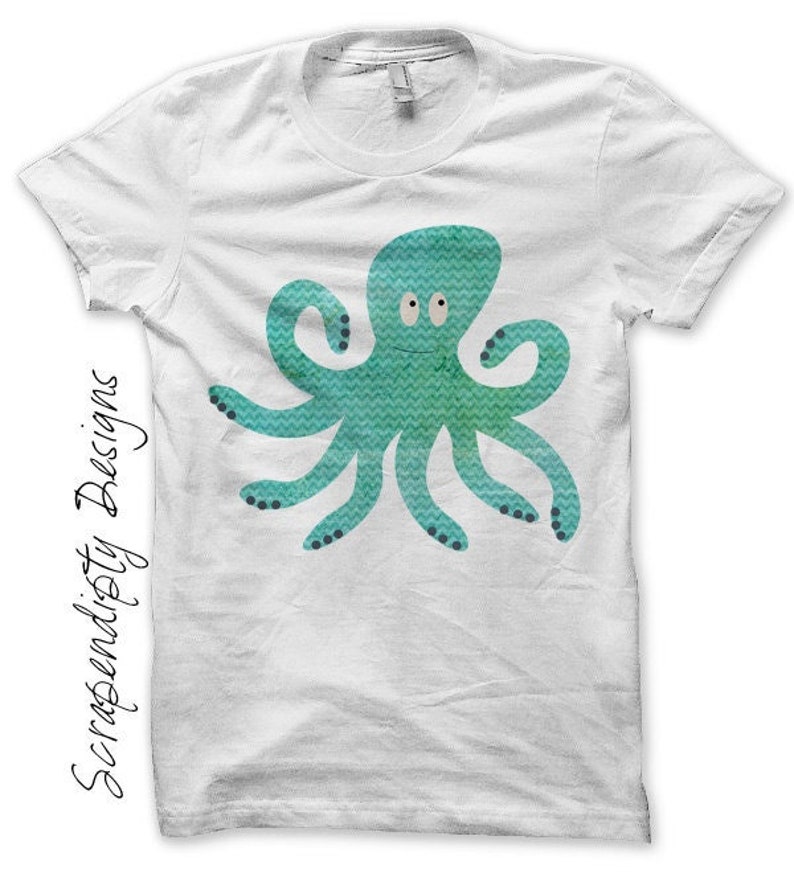 Digital File, Octopus Iron on Transfer, Iron on Ocean Shirt, Mens Octopus Shirt, Ocean Birthday Party, Boys Blue Tshirt Design image 1