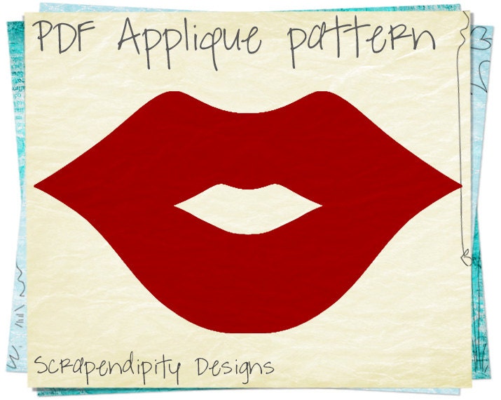 Lips Applique Template Girls Applique Pattern / Ruby Red Etsy