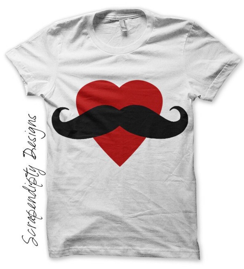 Digital file, Girls Mustache Iron on Transfer, Heart Iron on Shirt, Moms Mustache Shirt, Kids Valentines Tshirt, Matching Family Shirts Tee image 1