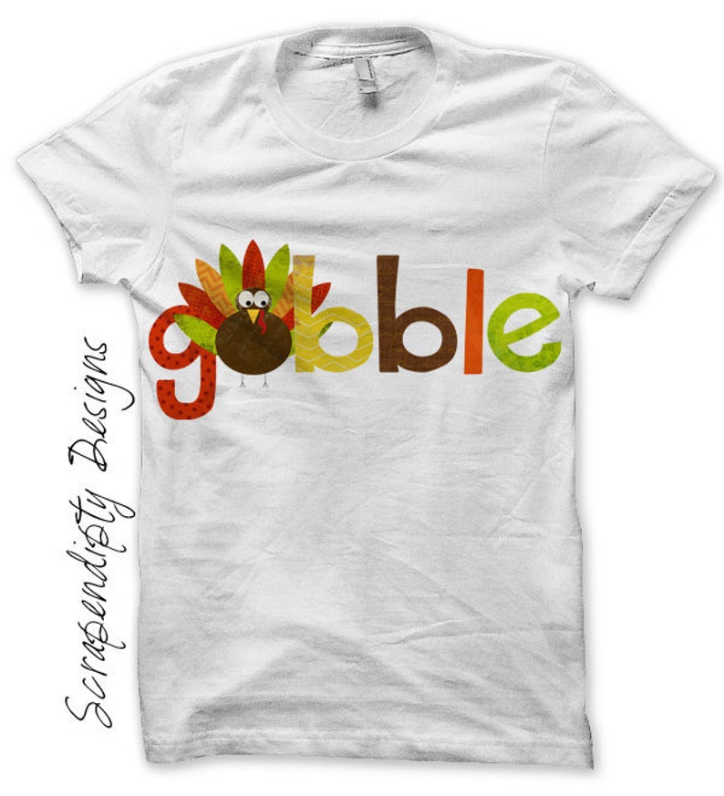 Digital File, Iron on Thanksgiving Shirt, Gobble Iron on Transfer Tee, Kids Boys Turkey Shirt, Thanksgiving Outfits Baby Girl, Gobble Dress image 1