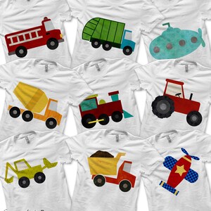 Digital File, Transportation Bundle Pack, Iron on Fire Truck Shirt Digital, Boys Garbage Truck Tshirt, Kids Birthday Party, Dump Truck