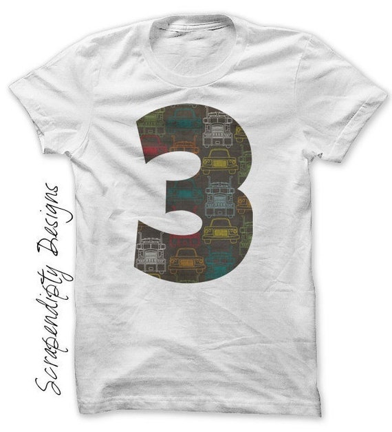 Digital File, Third Birthday Shirt, Three Iron on Transfer, Boys Cars Birthday Party, Age Three Transportation Tee, 3rd Birthday Outfit 3T