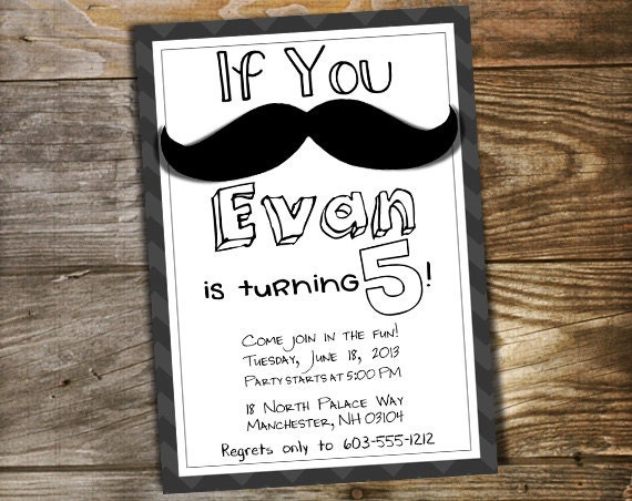 Kids Mustache Birthday Party Invitation Printable Customized Etsy