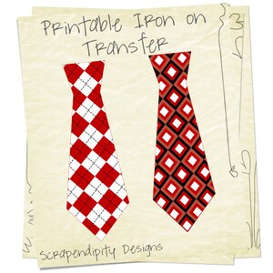 Digital File, Boys and Men. Red Tie Iron on Transfer, Baby Boy Tie Shirt, Argyle Red Tie, Toddler Boys Tshirt, Kids Valentines Day Shirt image 3