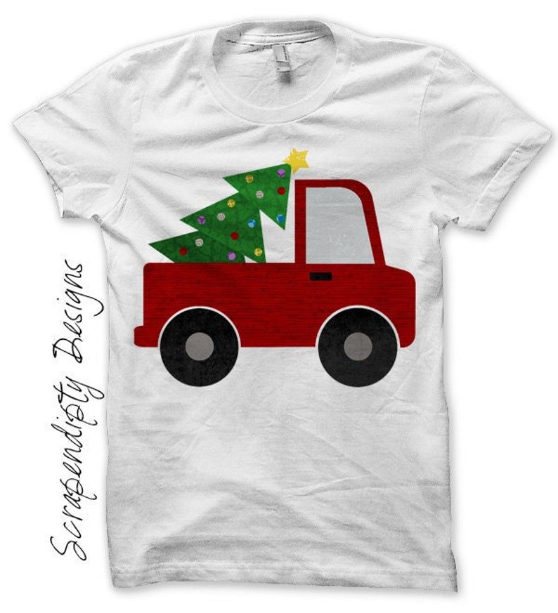 Digital File, Christmas Outfit Iron on Transfer, Truck Shirt, Christmas Tree Truck TShirt, Girls Holiday Kids Clothing, Boys Christmas Shirt image 1